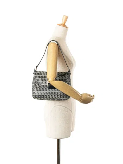 Pre-owned Fendi 2000-2010 Zucchino Canvas Double Flap Mamma Shoulder Bag