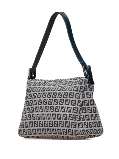 Pre-owned Fendi 2000-2010 Zucchino Canvas Double Flap Mamma Shoulder Bag