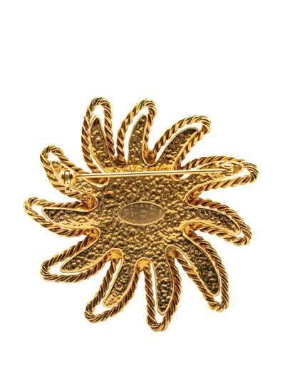 Pre-owned Chanel 1994 Gold Plated Cc Sun Motif Brooch Costume Brooch