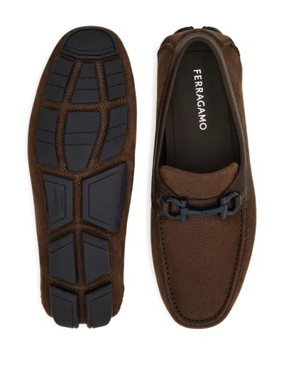 Ferragamo Gancini Loafers In Brown