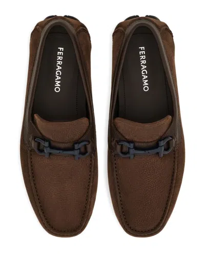 Ferragamo Gancini Loafers In Brown