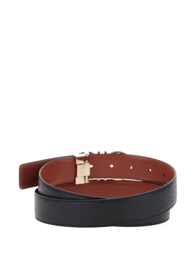 Ferragamo Black Reversible Belt With Gancini Buckle Closure In Grained Leather Man In Black