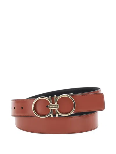 Ferragamo Black Reversible Belt With Gancini Buckle Closure In Grained Leather Man In Black