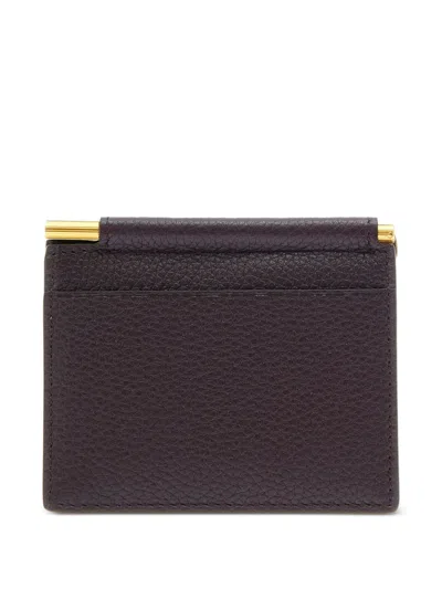 Tom Ford Bordeaux Bi-fold Wallet With Embossed Logo Lettering On The Front In Grained Leather Man In Purple