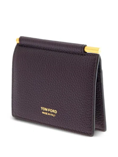 Tom Ford Bordeaux Bi-fold Wallet With Embossed Logo Lettering On The Front In Grained Leather Man In Purple