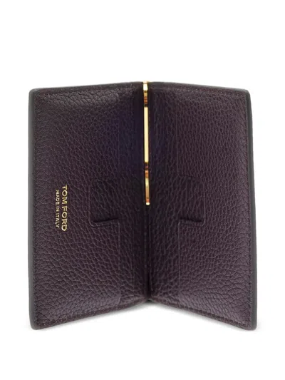 Tom Ford Bordeaux Bi-fold Wallet With Embossed Logo Lettering On The Front In Grained Leather Man In Purple
