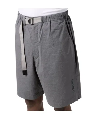 Kenzo Belted-waist Bermuda Shorts In Gray