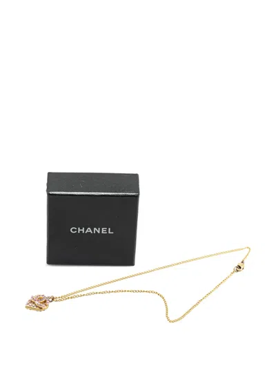 Pre-owned Chanel 1992 Gold Plated Rhinestone Cc Heart Pendant Necklace Costume Necklace