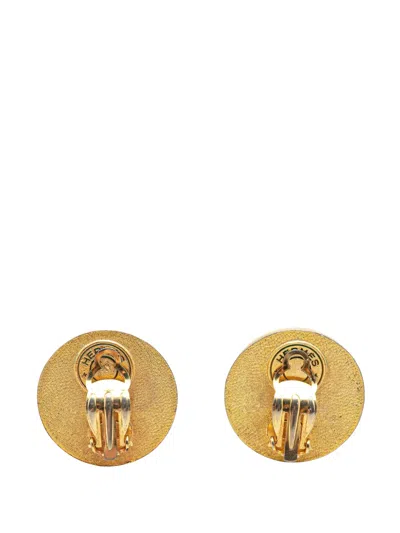 Pre-owned Hermes 20th Century Gold Plated And Leather Bijouterie Fantaisie Clou De Selle Clip On Earrings Costume Ear