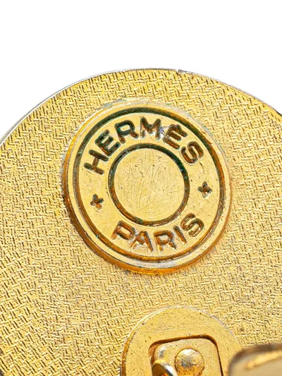 Pre-owned Hermes 20th Century Gold Plated And Leather Bijouterie Fantaisie Clou De Selle Clip On Earrings Costume Ear