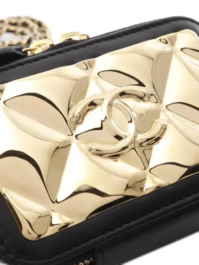 Pre-owned Chanel 2021 Extra Mini Cc Quilted Golden Plate Vanity Crossbody Bag