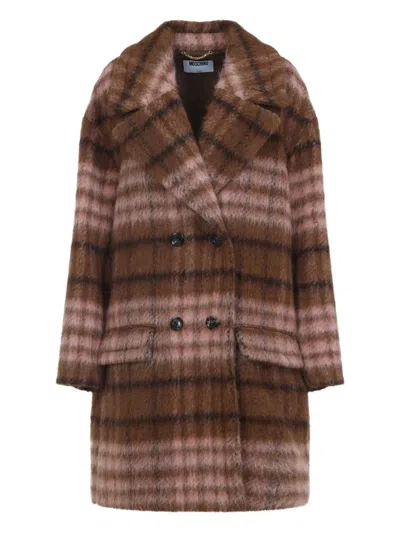 Moschino Double-breasted Plaid Coat With Warm Acrylic Blend In Multi