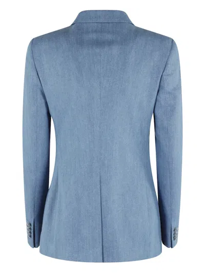 Tagliatore Denim Lurex Double-breasted Blazer With Notch Lapel In Blue