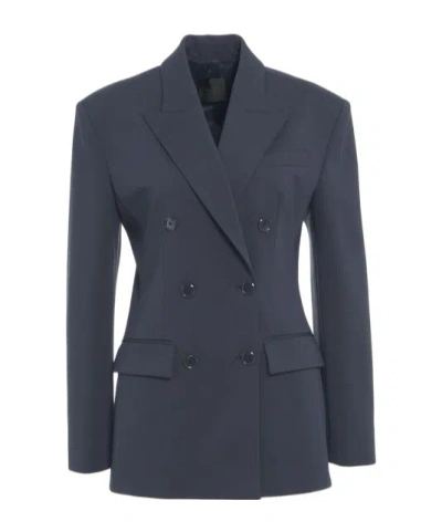 Pinko Double-breasted Scuba Blazer With Peaked Lapels In Blue