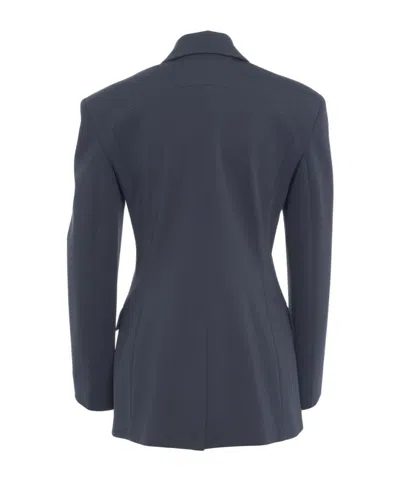 Pinko Double-breasted Scuba Blazer With Peaked Lapels In Blue