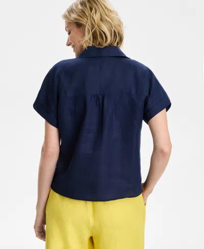 Charter Club Women's 100% Linen Tie-front Shirt, Created For Macy's