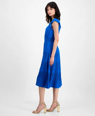 T Tahari Women's Tiered V-neck Flutter-sleeve Midi Dress
