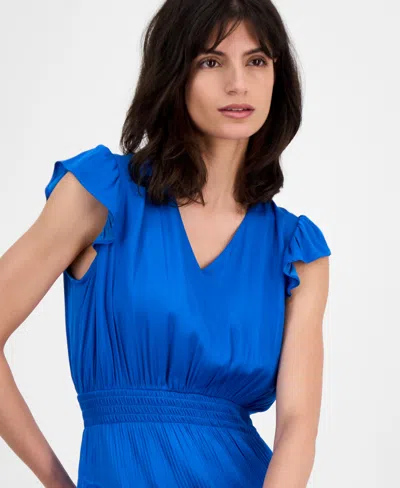 T Tahari Women's Tiered V-neck Flutter-sleeve Midi Dress