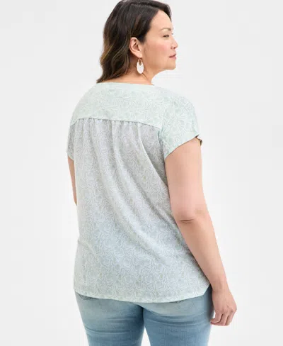 Style & Co Plus Size Printed Mixed-media Relaxed Top, Exclusively At Macy's