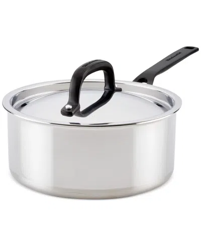 Kitchenaid Stainless Steel 5-ply Clad 3 Qt. Covered Saucepan In Silver
