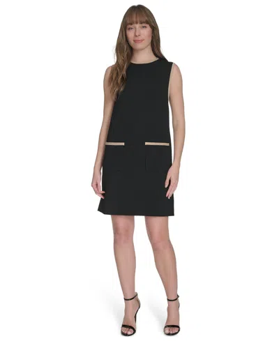 Tommy Hilfiger Petites Sleeveless Colorblocked-pocket Shift Dress In Black