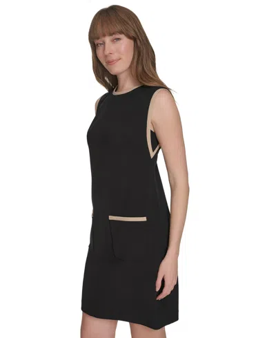 Tommy Hilfiger Petites Sleeveless Colorblocked-pocket Shift Dress In Black