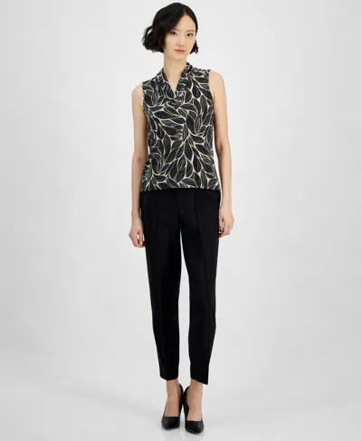Anne Klein Women's Sleeveless Pleated V-neck Shell Top
