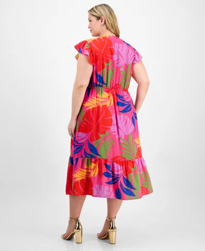 Sandra Darren Plus Size Printed Flutter-sleeve Midi Dress