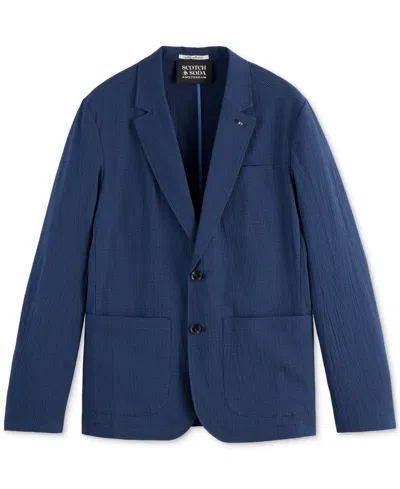 Scotch & Soda Regular Fit Unconstructed Cotton Stretch Seersucker Suit Jacket In Blue