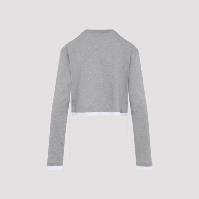 Prada Cotton T-shirt Cropped Length Long Sleeves In Gray