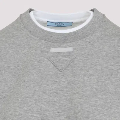 Prada Cotton T-shirt Cropped Length Long Sleeves In Gray