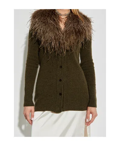 Blumarine Feather-embellished Wool Cardigan