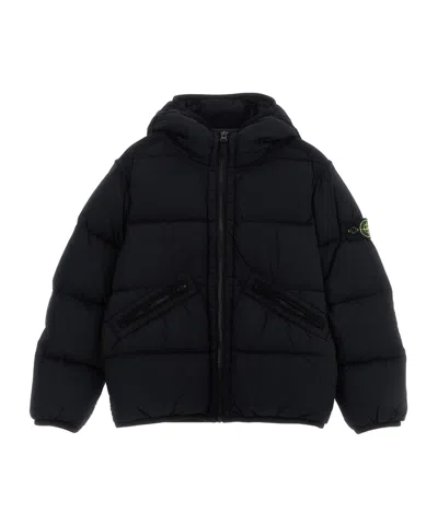 Stone Island Hooded Cotton Jacket In Black