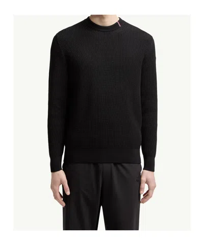Moncler Waffle-knit Crew-neck Sweater In Black
