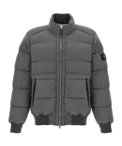 Stone Island Grey Down-tc Stretch Nylon Down Jacket In Gray