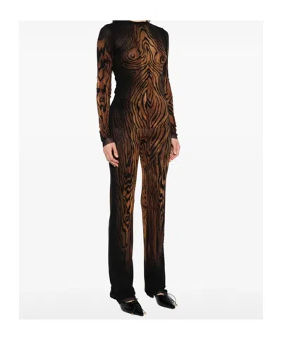 Jean Paul Gaultier Women Mesh Long Slevees The Wood Print Top In Multi