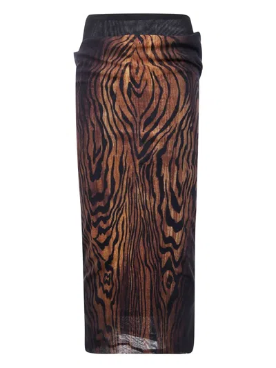 Jean Paul Gaultier Mesh Skirt Double Layer Printed 'wood'