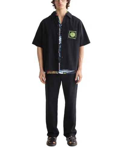 Scotch & Soda Men's Tailored Fit Short Sleeve Button Front Embroidered Pocket Shirt