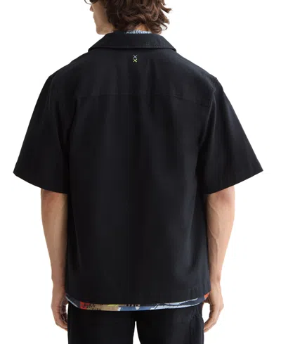 Scotch & Soda Men's Tailored Fit Short Sleeve Button Front Embroidered Pocket Shirt