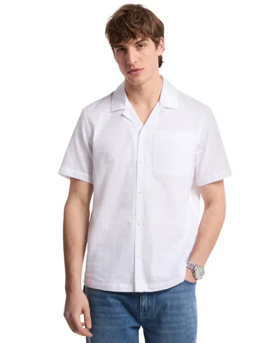 Michael Kors Men's Relaxed Fit Voile Dobby Short Sleeve Check Button-front Camp Shirt In White