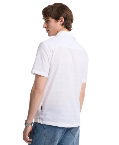 Michael Kors Men's Relaxed Fit Voile Dobby Short Sleeve Check Button-front Camp Shirt In White