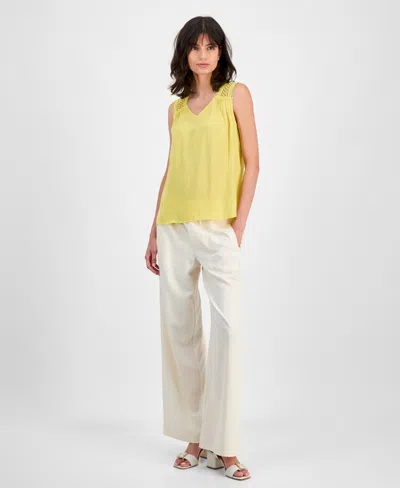 T Tahari Women's V-neck Sleeveless Lace-shoulder Top In Yellow