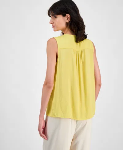 T Tahari Women's V-neck Sleeveless Lace-shoulder Top In Yellow
