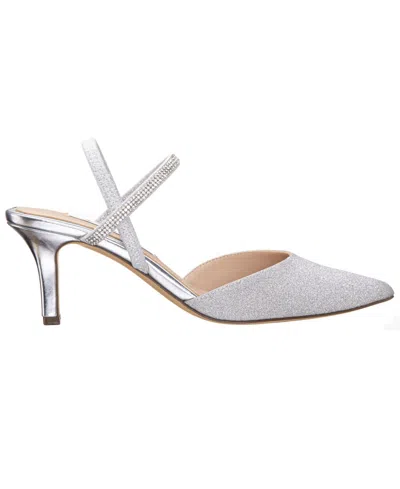 Nina Billie Womens Glitter Pointed Toe Slingback Heels In Silver