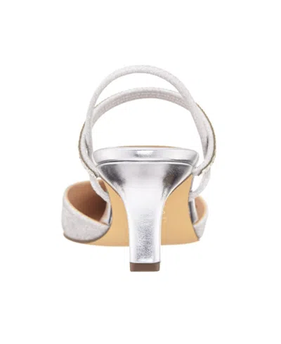 Nina Billie Womens Glitter Pointed Toe Slingback Heels In Silver