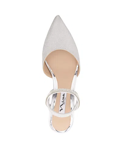 Nina Billie Womens Glitter Pointed Toe Slingback Heels In Silver