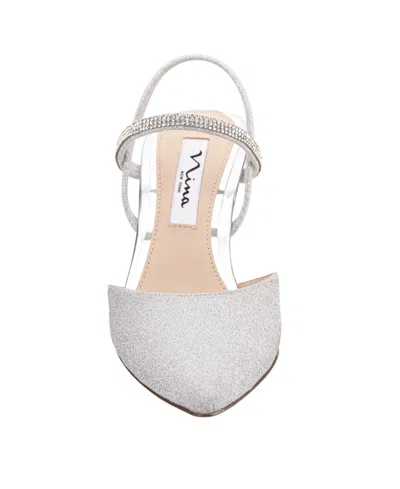 Nina Billie Womens Glitter Pointed Toe Slingback Heels In Silver