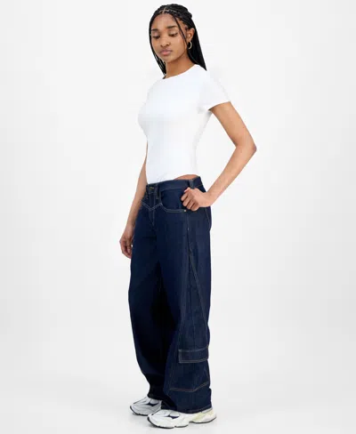 Celebrity Pink Juniors' Mid-rise Baggy Cargo Jeans In Blue