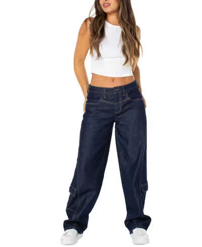 Celebrity Pink Juniors' Mid-rise Baggy Cargo Jeans In Blue