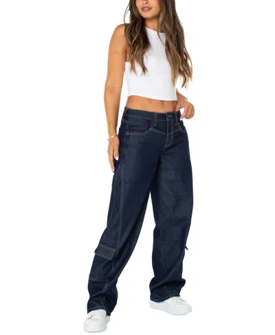 Celebrity Pink Juniors' Mid-rise Baggy Cargo Jeans In Blue